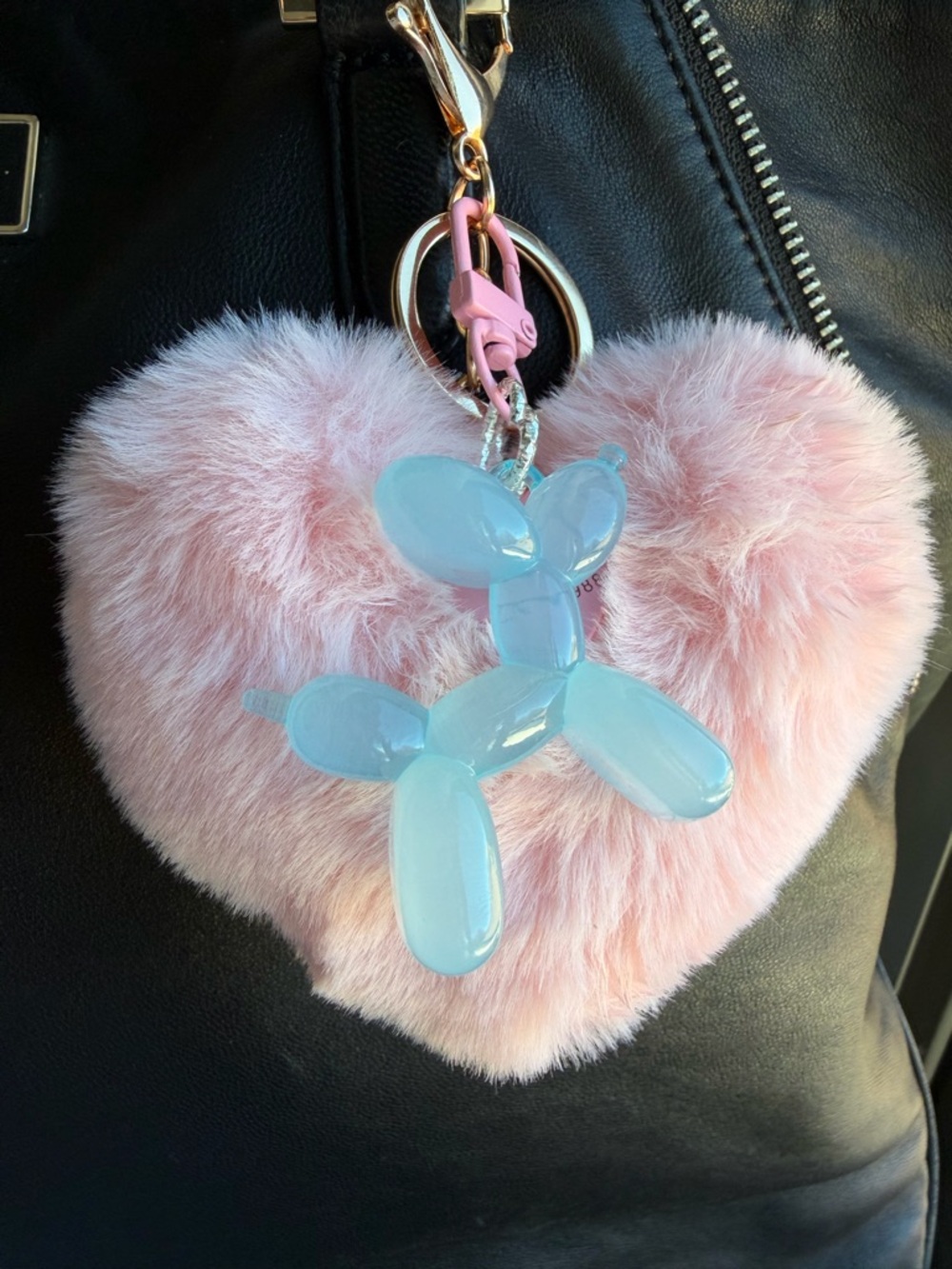 Fluffy Pink Heart Bag Charm - Picture 2 of 2